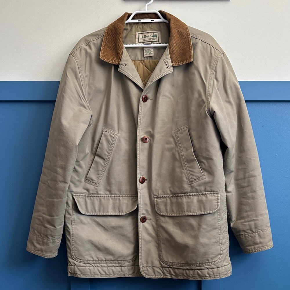 L.L. Bean Men's Beige Jacket with Brown Collar